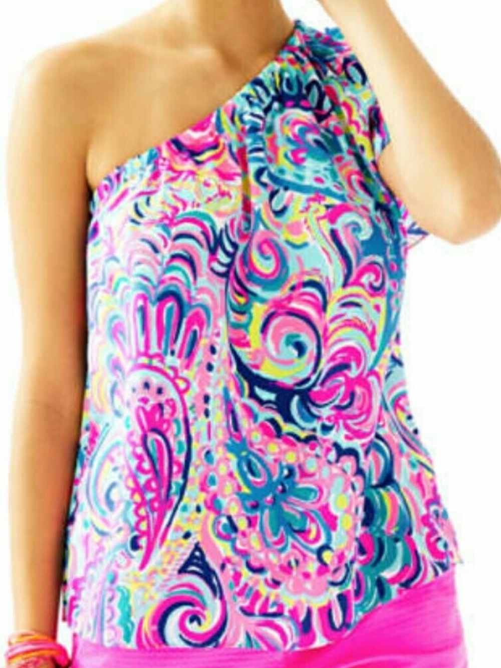 Lilly Pulitzer Fifer Top psychedelic sunshine multi color NWT one shoulder XL